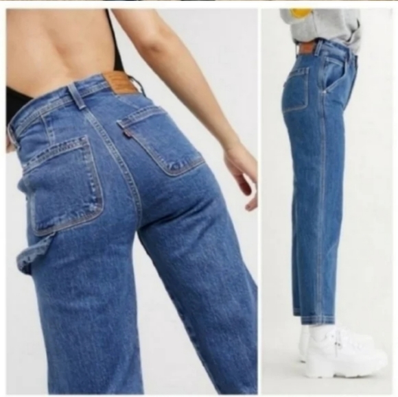 Levi's Ribcage Ankle Utility Cargo Straight Leg Jeans Nine Five Carpenter Pants - Picture 8 of 11